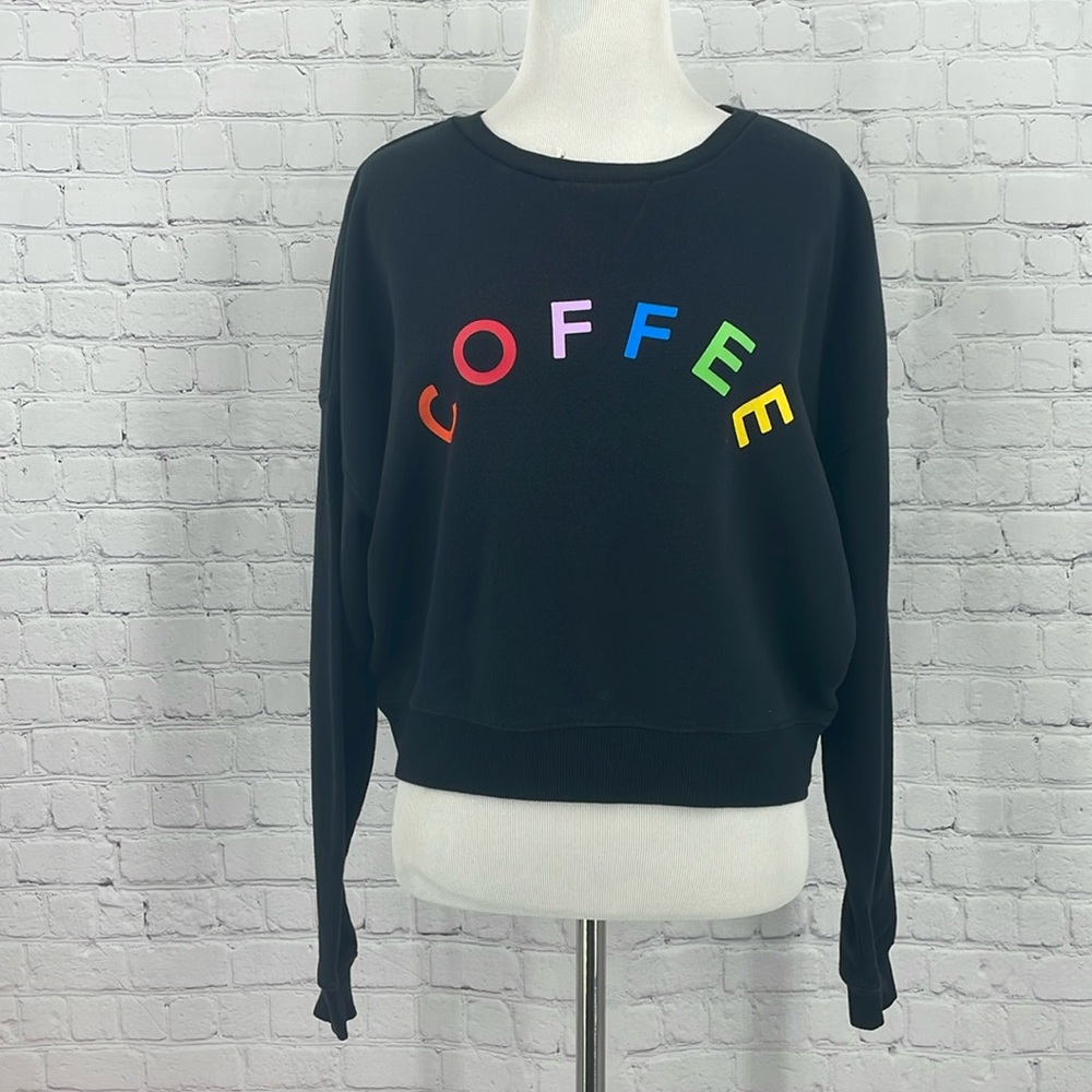 COFFEE Rainbow Colorful Cropped Fifth Sun Small Pride Sweater Words Quote